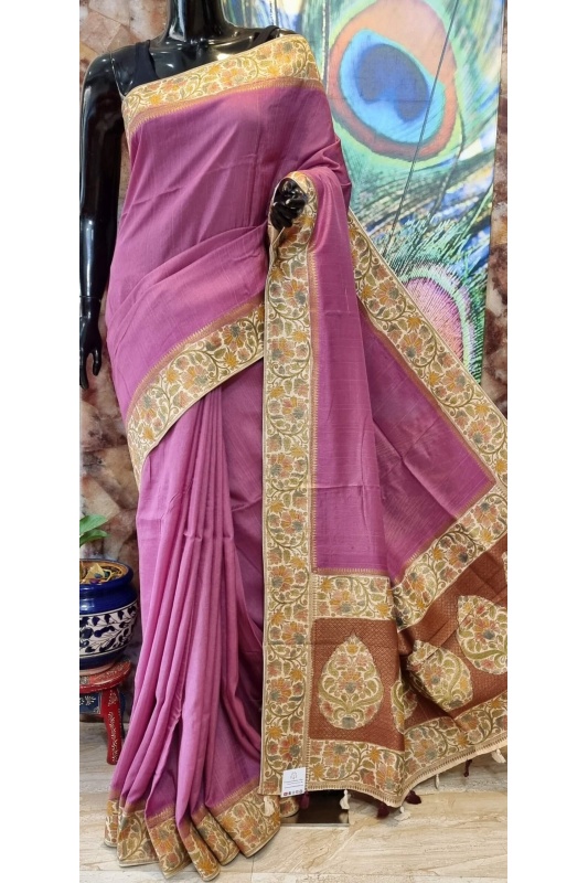 Traditional Onion Peel Paithani Silk Saree With Mauve Border