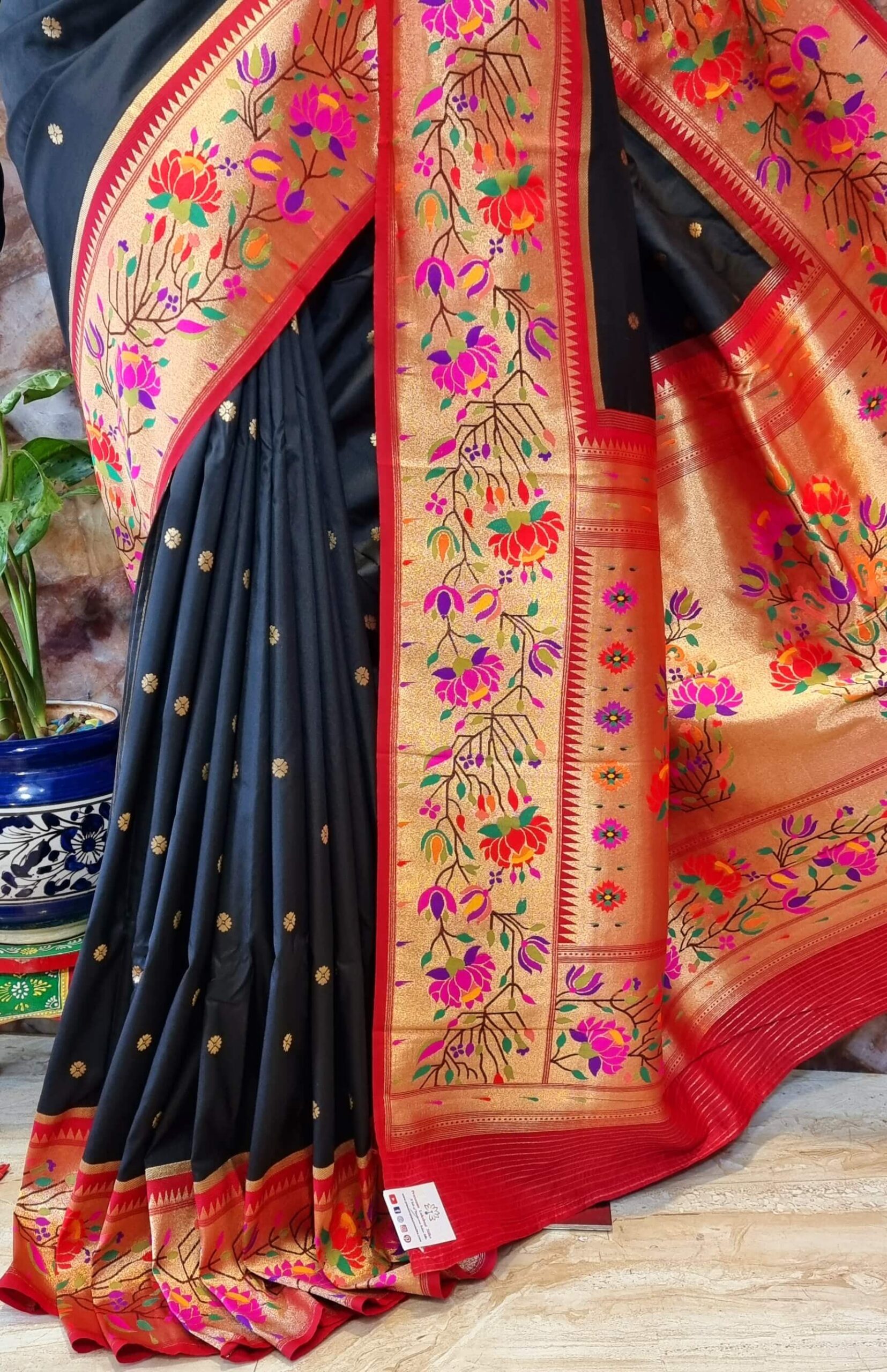 Maroon Red Soft Banarasi Paithani Saree with Orange Blouse | TST | The Silk  Trend